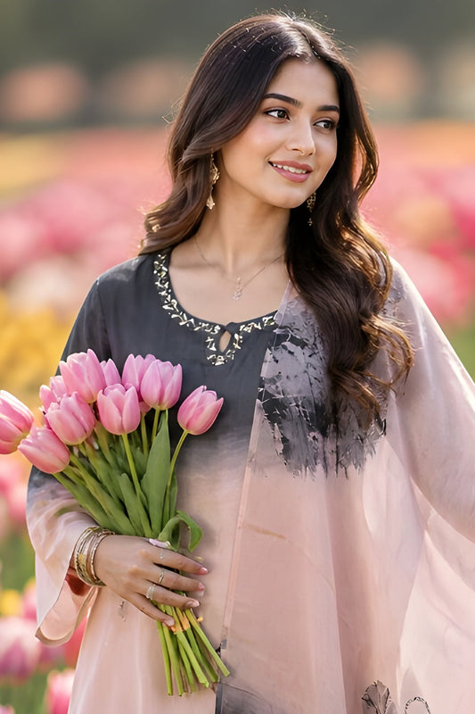 Shibori grey colour Premium Maslin suit set