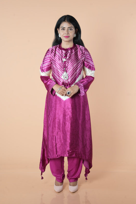 Wine pure gajji silk with neck piece