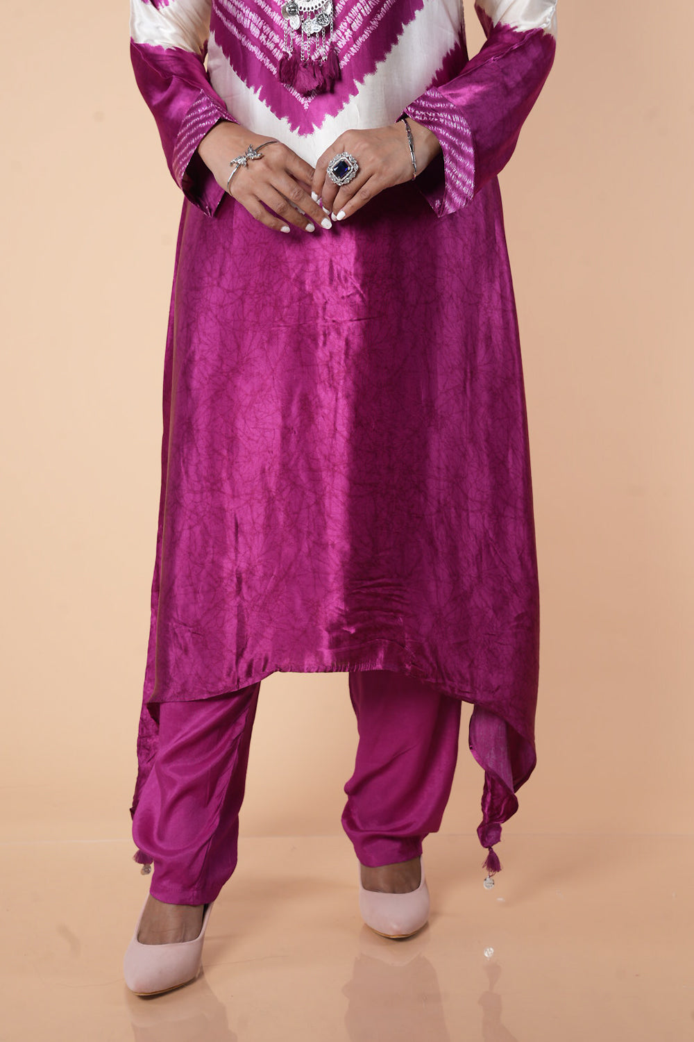 Wine pure gajji silk with neck piece