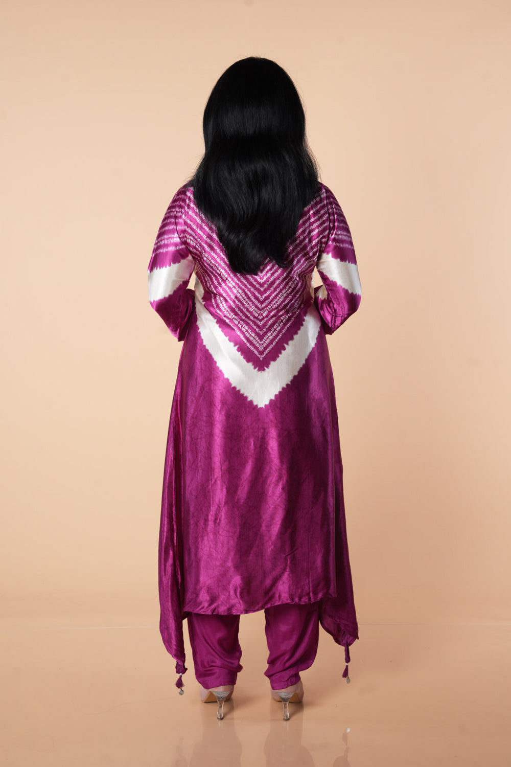 Wine pure gajji silk with neck piece