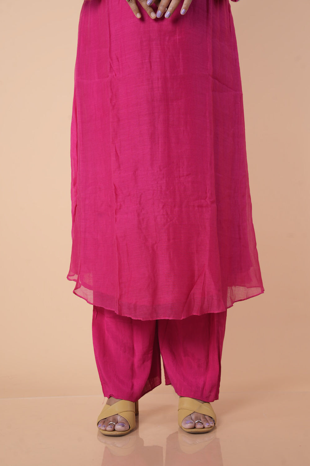 Pure Banarasi Mulchanderi with pearl detailings on yoke