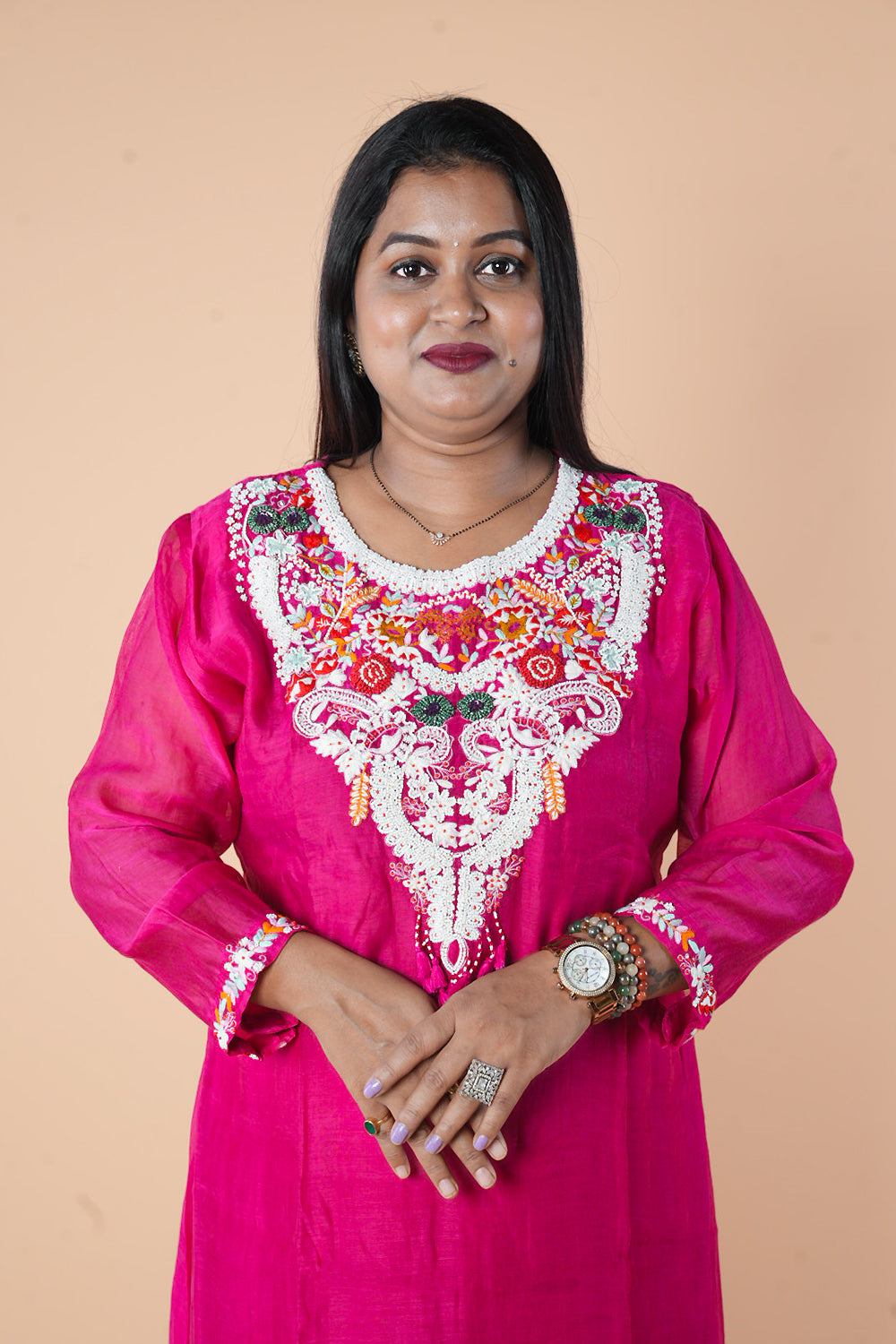Pure Banarasi Mulchanderi with pearl detailings on yoke