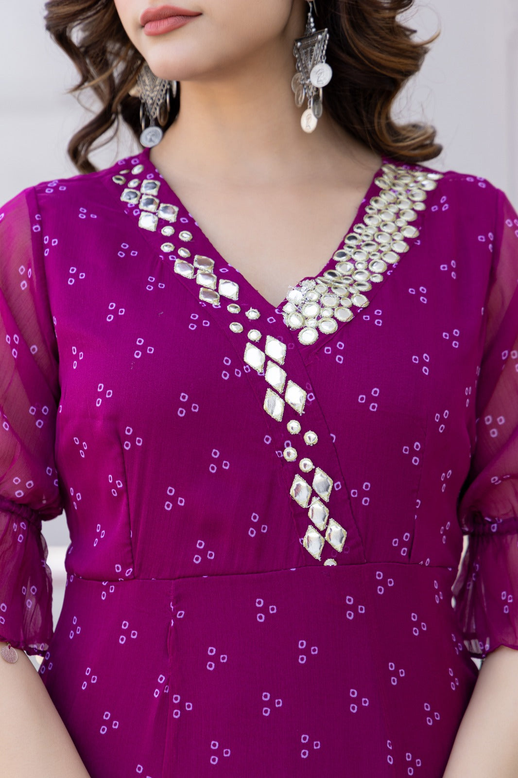 Wine colour gorgette frock