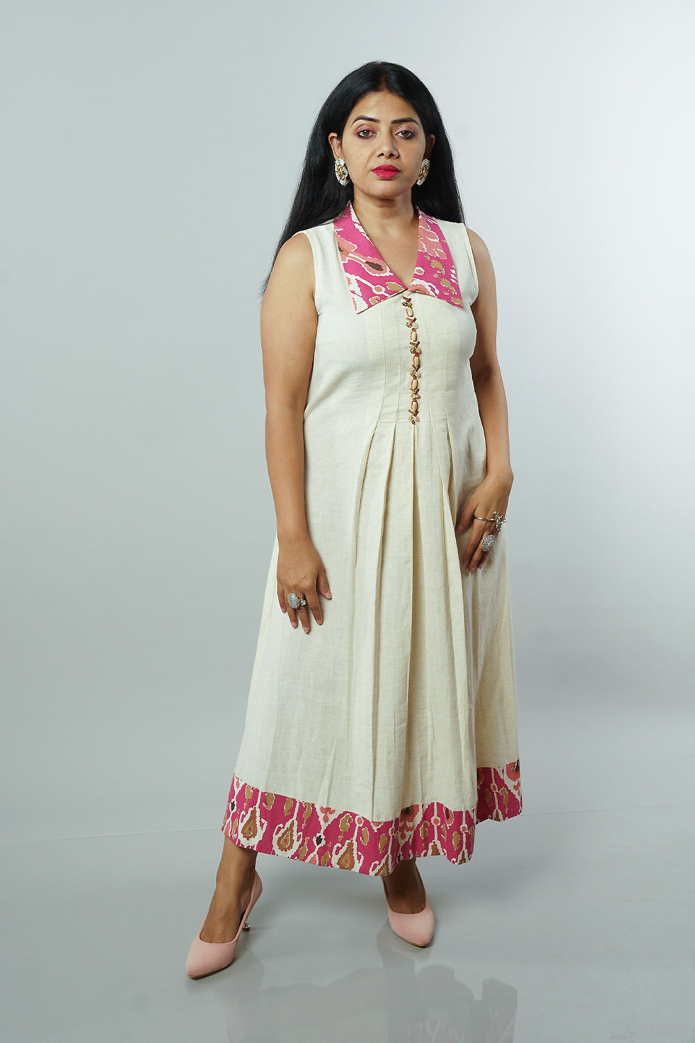 Cream Colour Lenin cotton frock