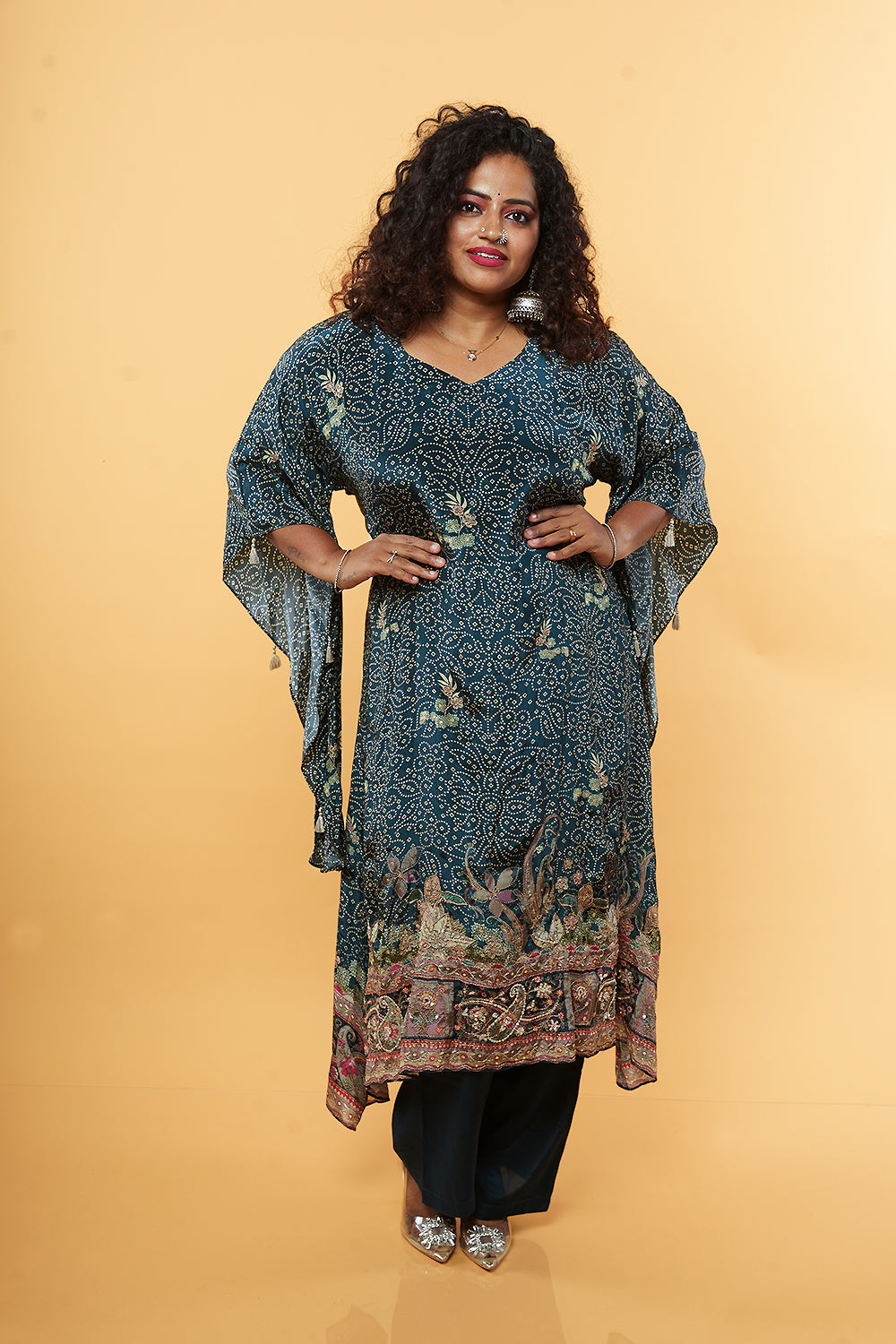 Bottle Green Bandini print Kaftan set