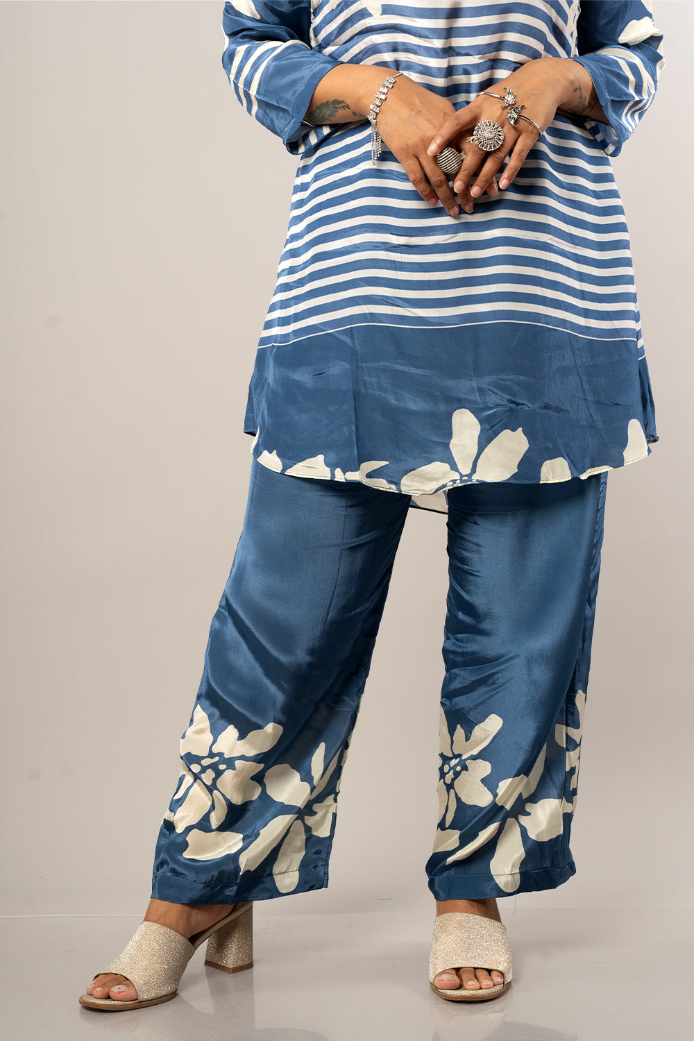 Blue and White Crepe Cordset