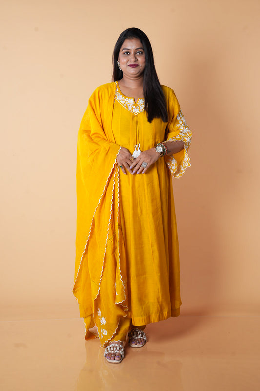 Sunflower Yellow Mulchanderi Designer suit set