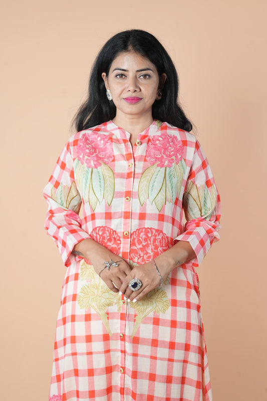 Peach and cream multicolour kurti pant set