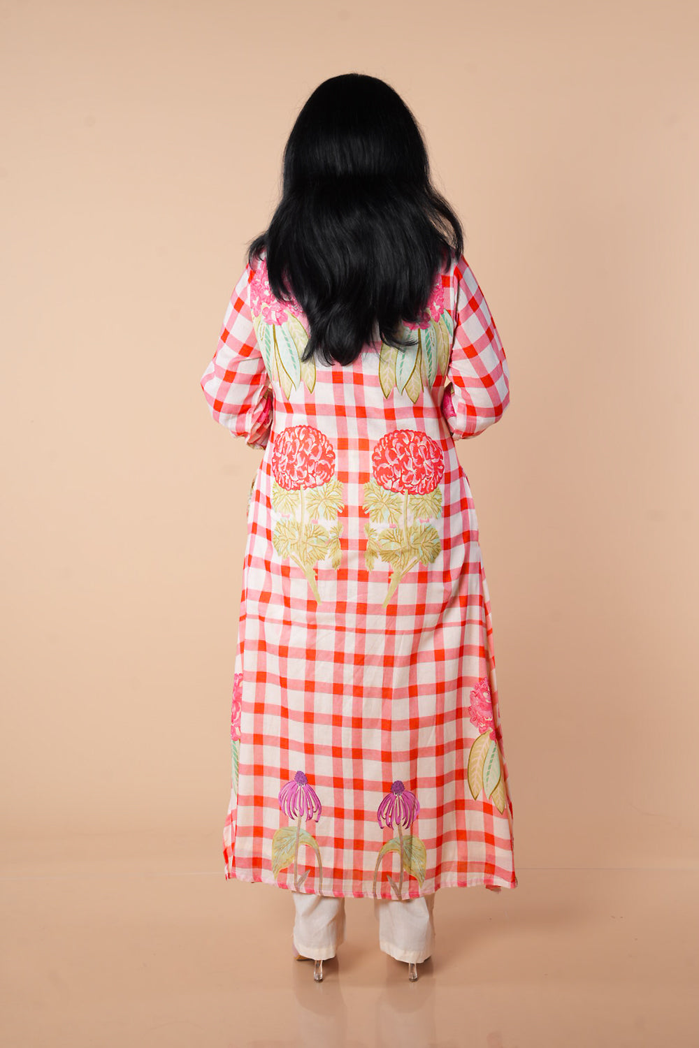 Peach and cream multicolour kurti pant set