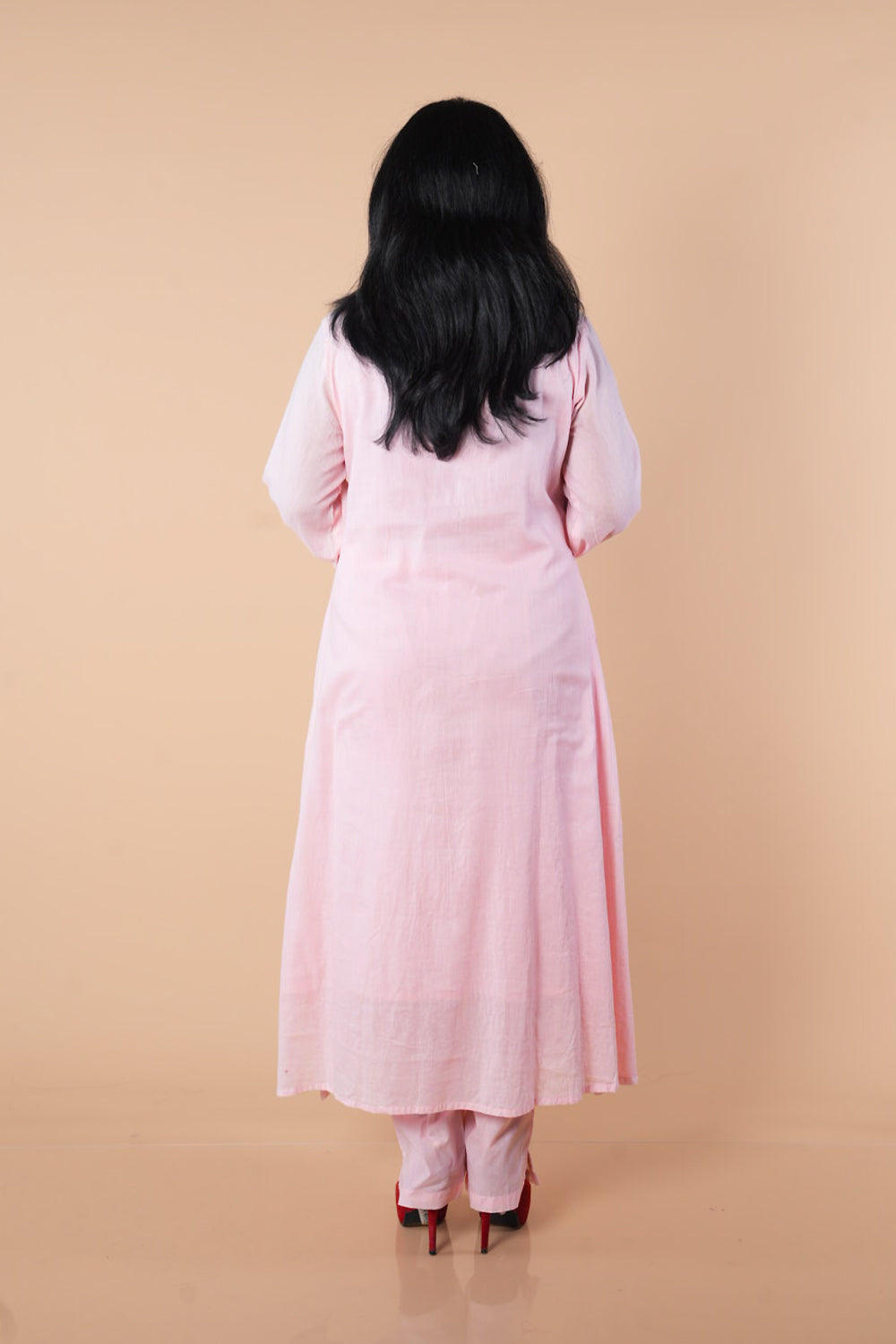 Pink mulcotton with crane embroidery work kurti pant