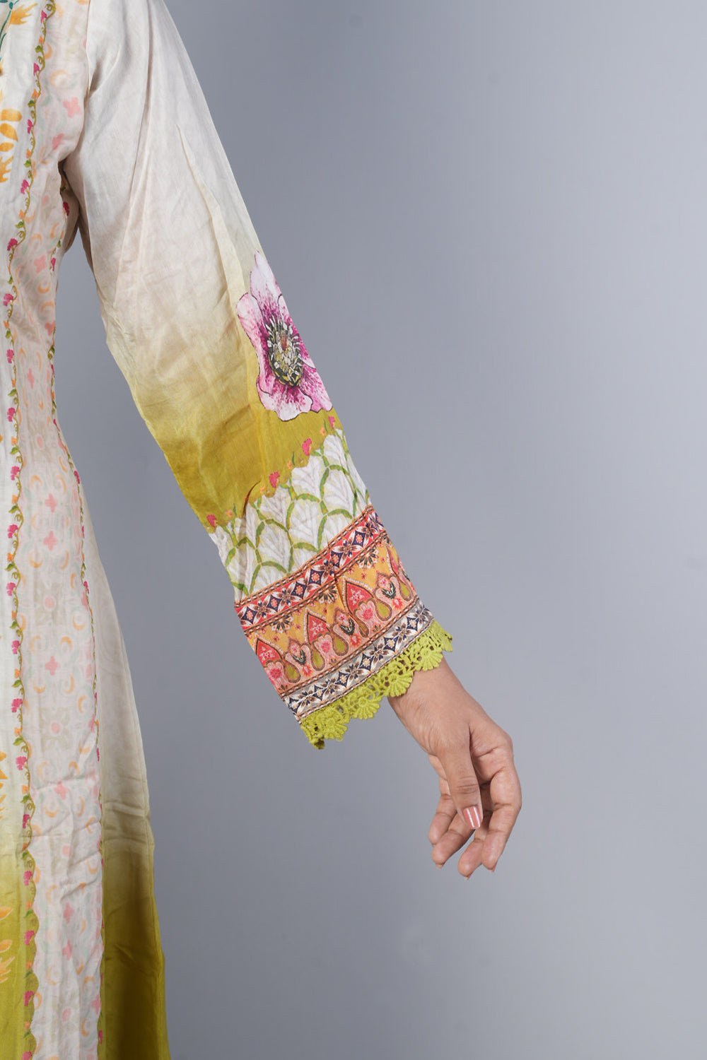 Light Green and Cream colour kashmiri print C cut Suit set