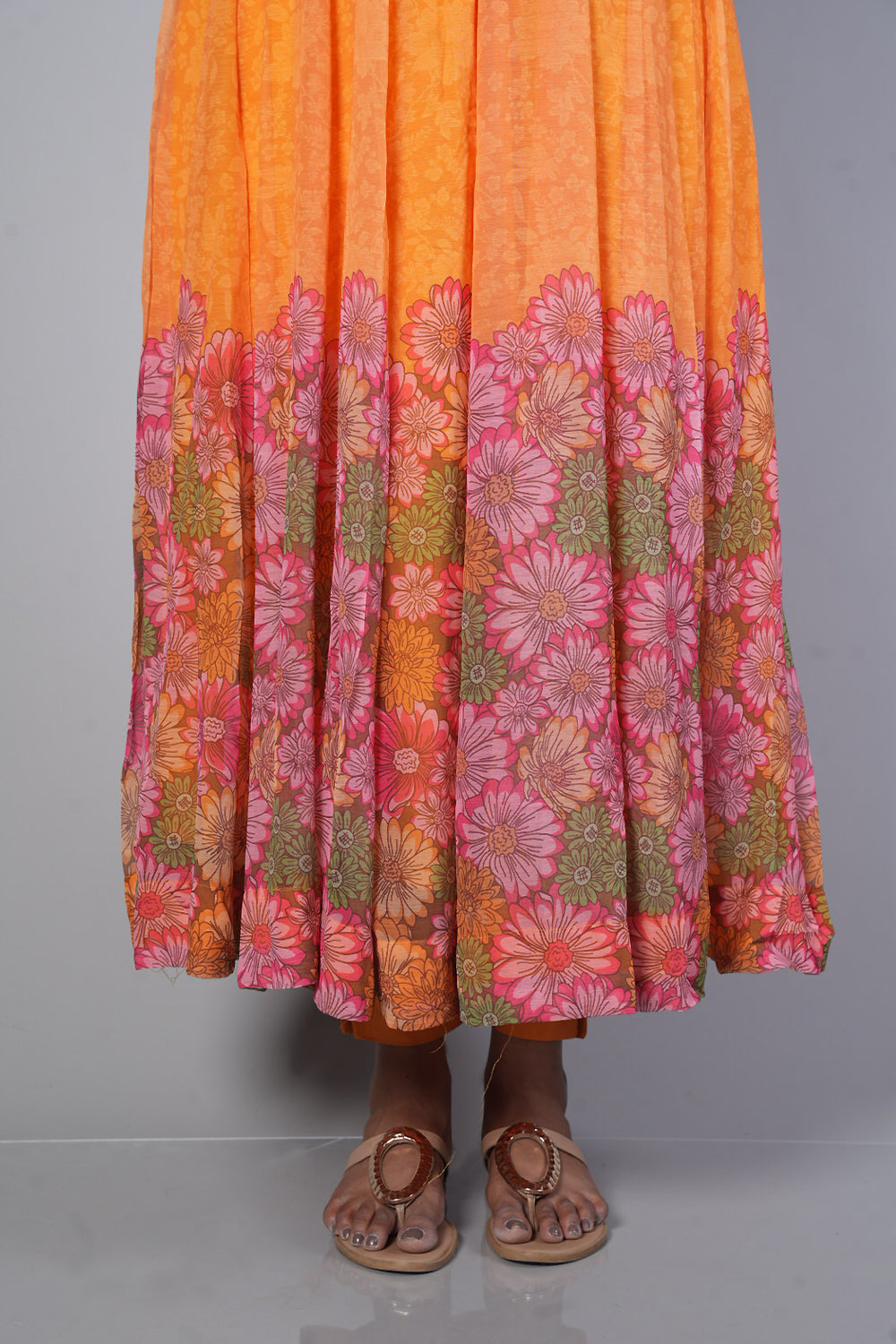 Mango Yellow Pure Chiffon with multicolour floral print