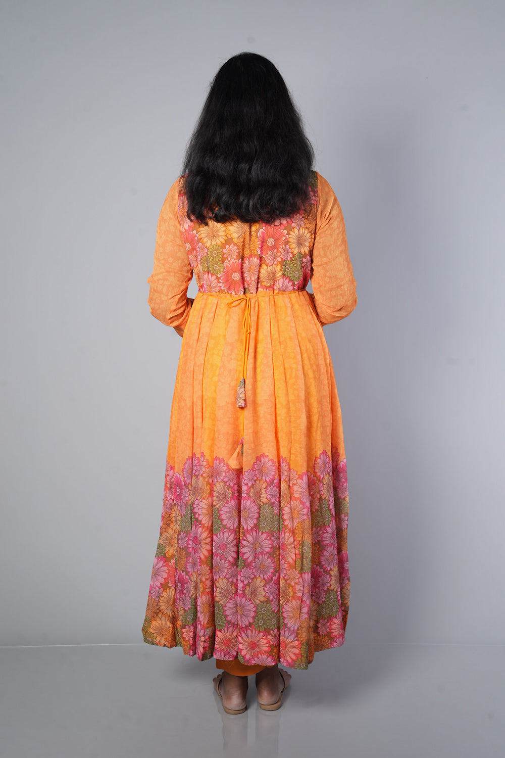 Mango Yellow Pure Chiffon with multicolour floral print