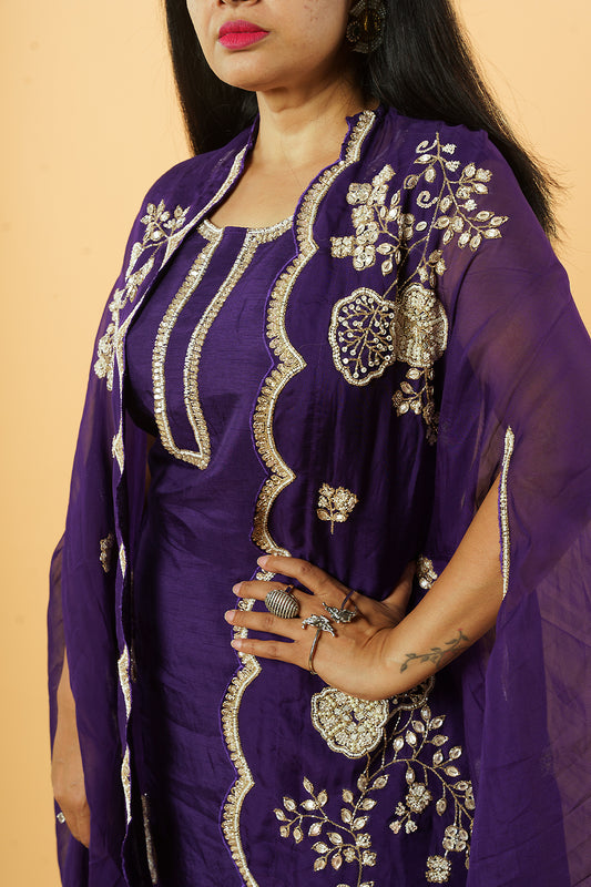 Purple Handwork Jacket Indowestern set