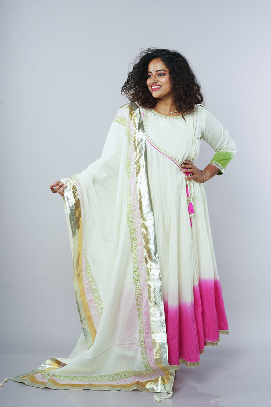 Ombre Cream and Pink Shaded Angrakha set