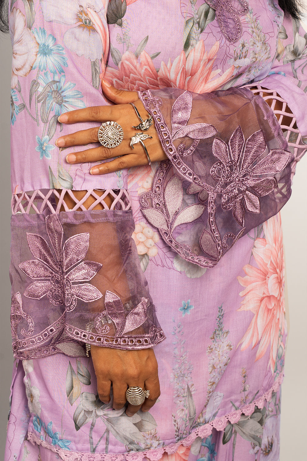 Farshi Salwar with lace detailings on neck and Sleeves