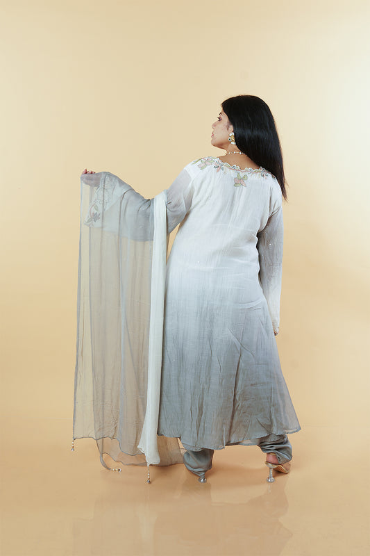 Ombre grey shade Banaras Mulchanderi with handwork Jacket