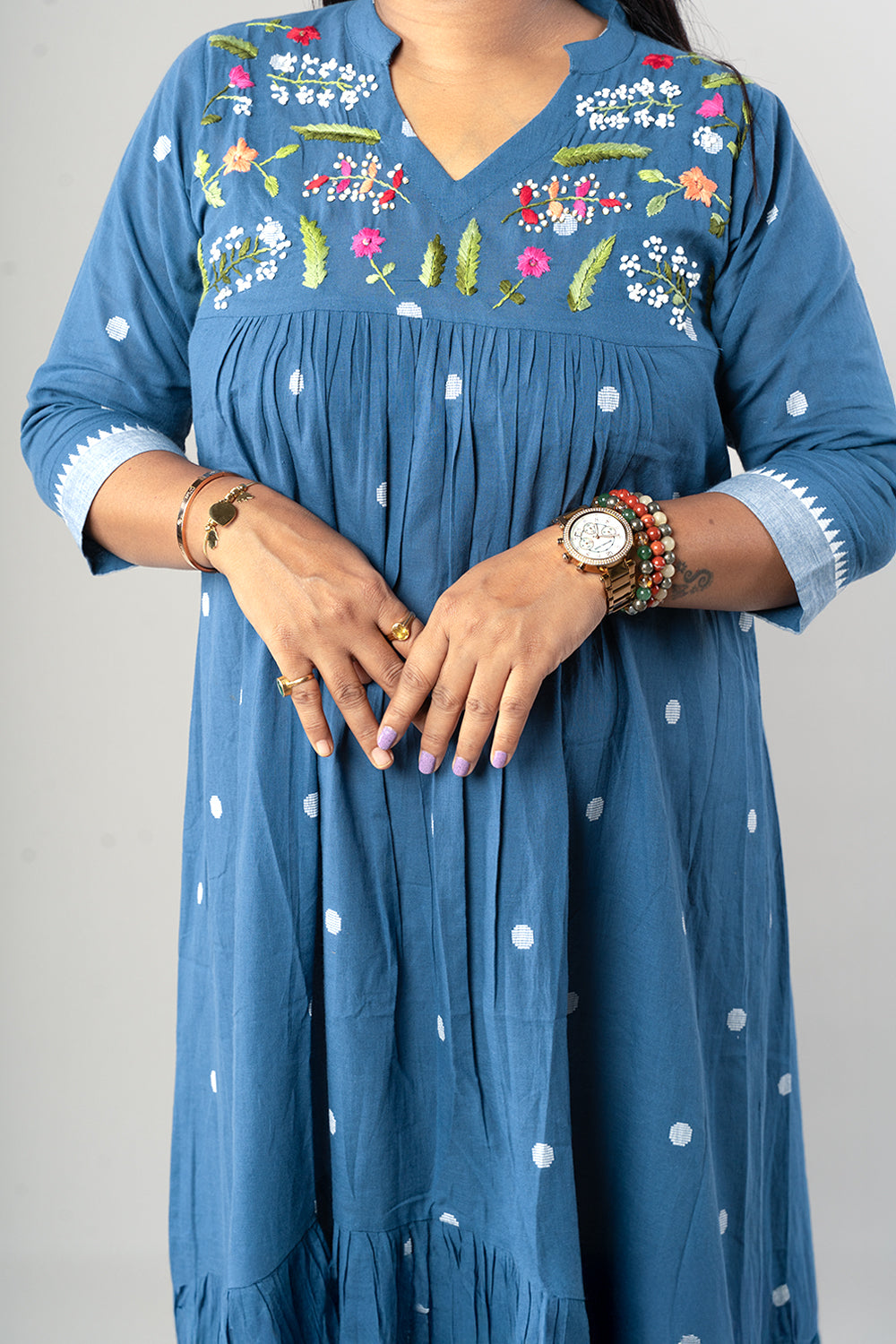 Light Blue Jamdhani High low Pattern frock