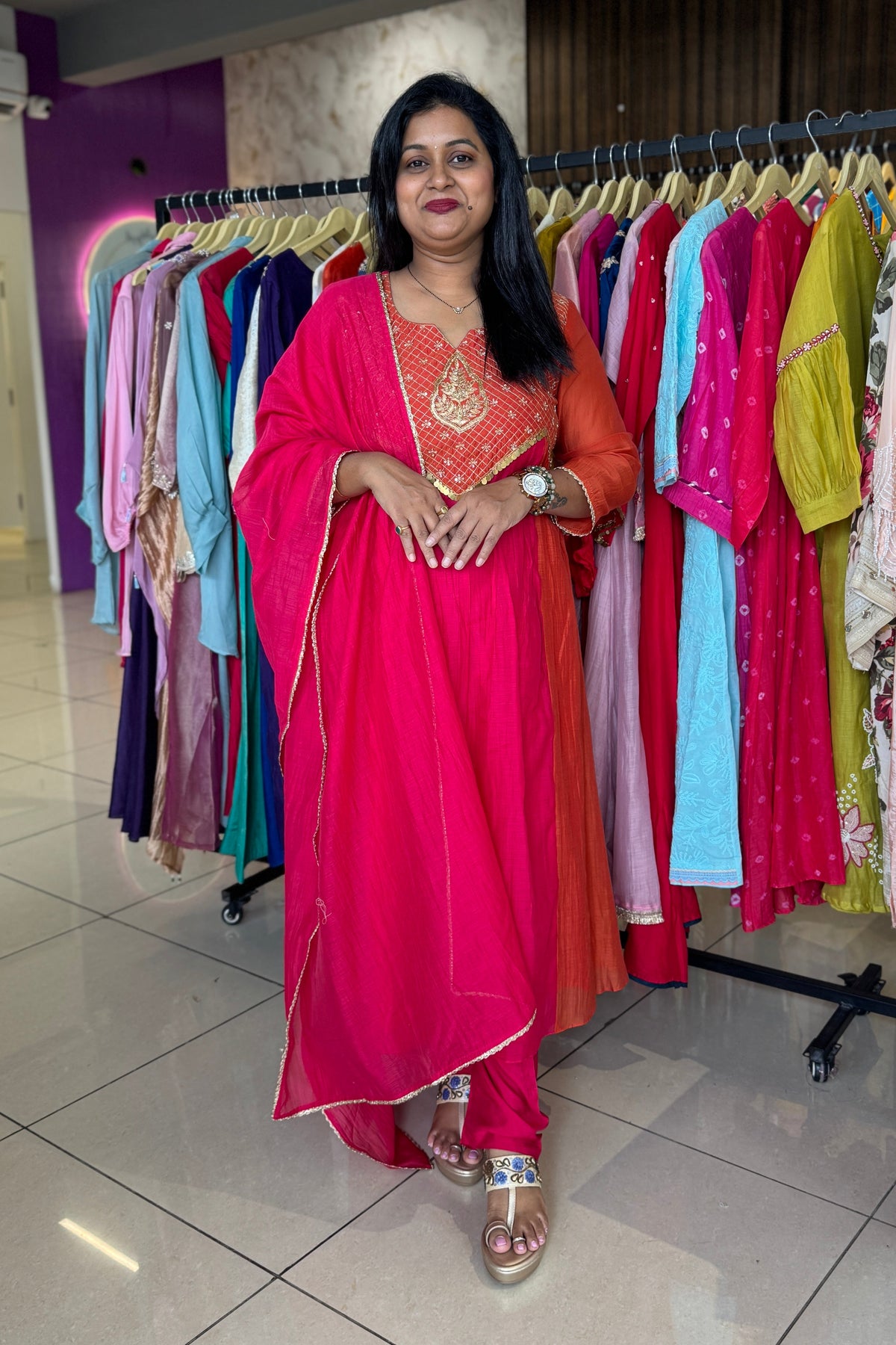Inayra double colour mulchanderi suit set