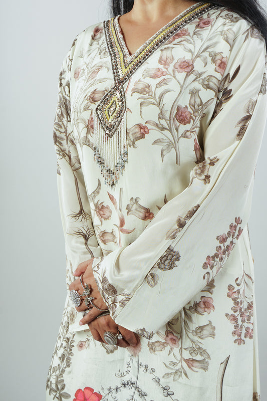 Cream colour Pure Crepe Forest print set