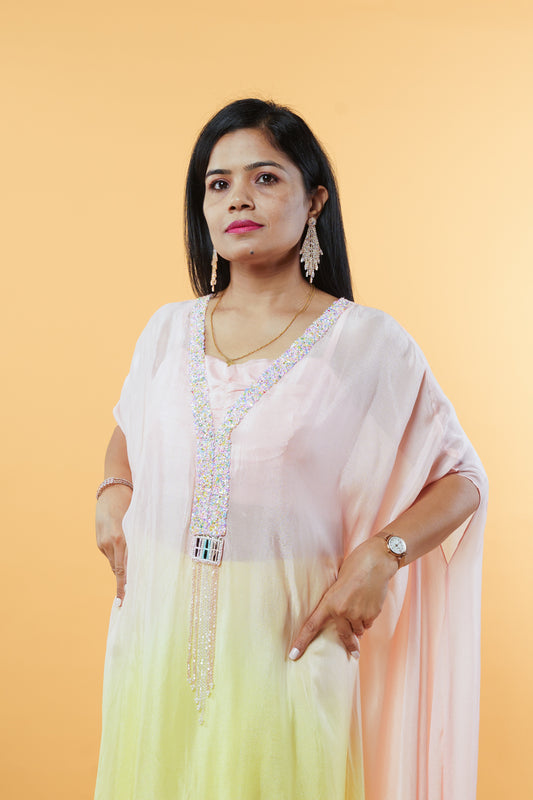 Baby pink and Yellow Shaded Indowestern set