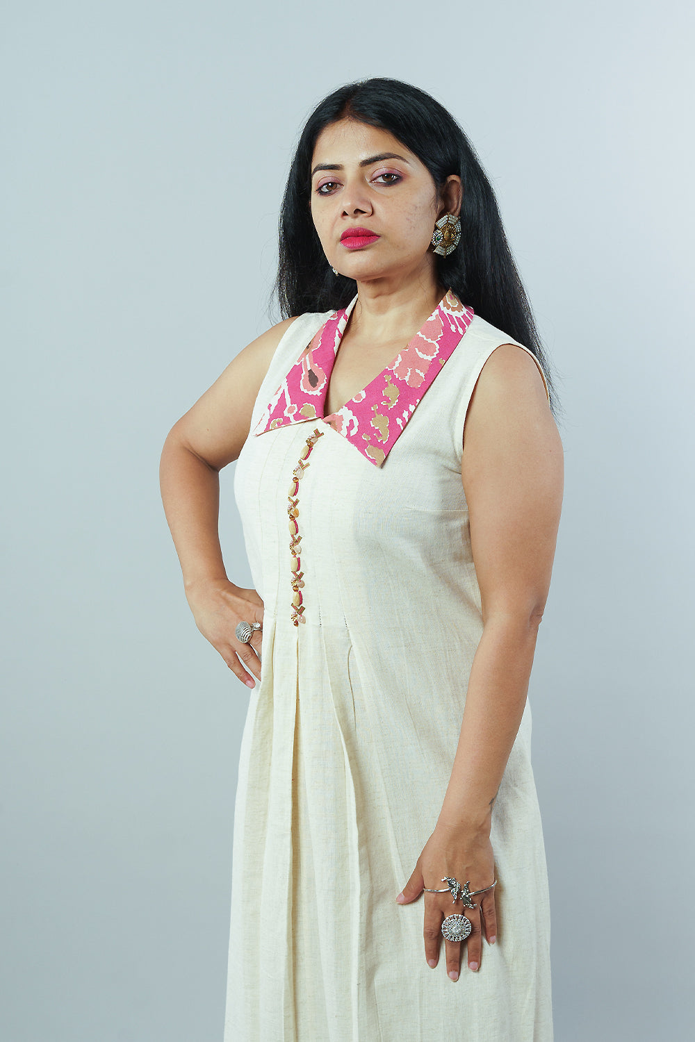 Cream Colour Lenin cotton frock