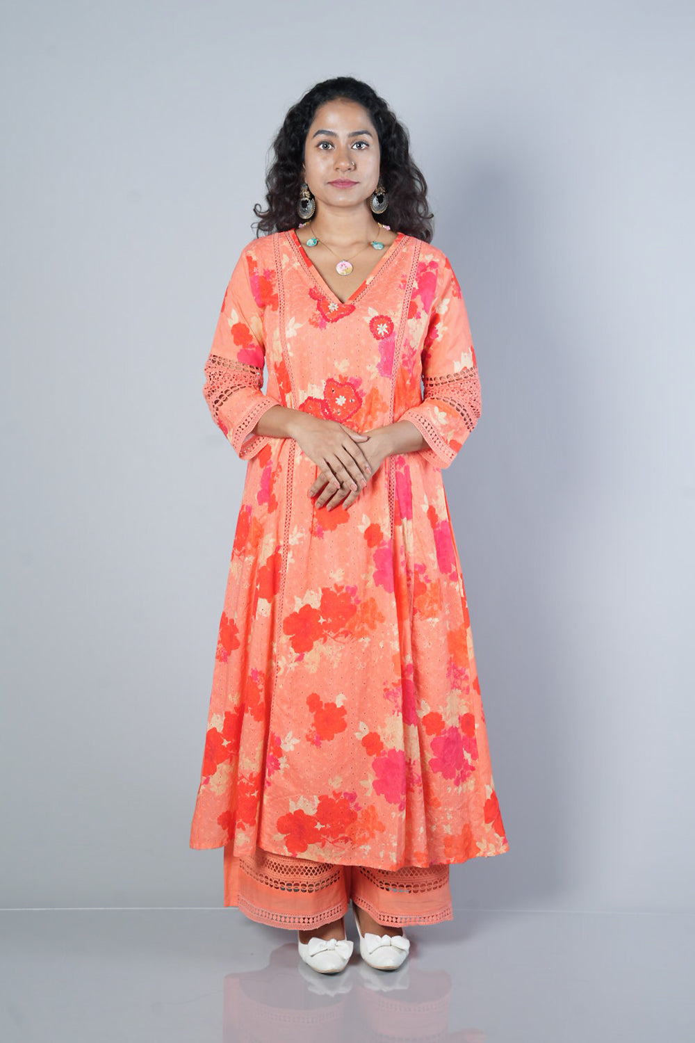 Peach and Orange combination premium shifli suit set