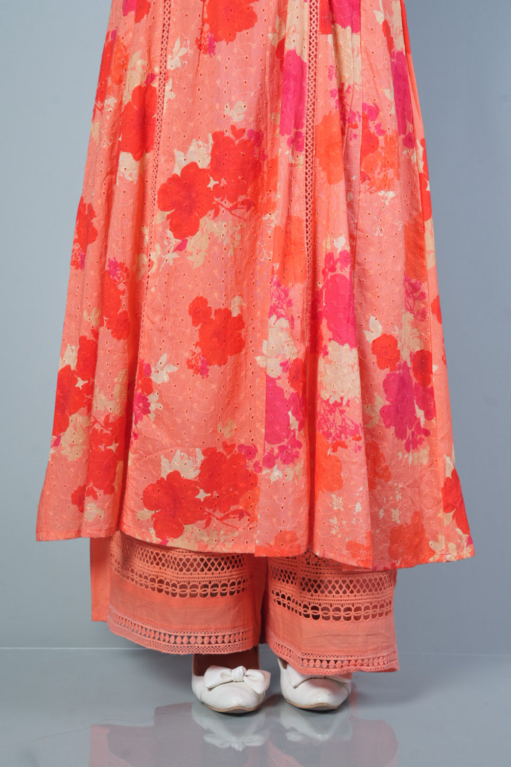 Peach and Orange combination premium shifli suit set