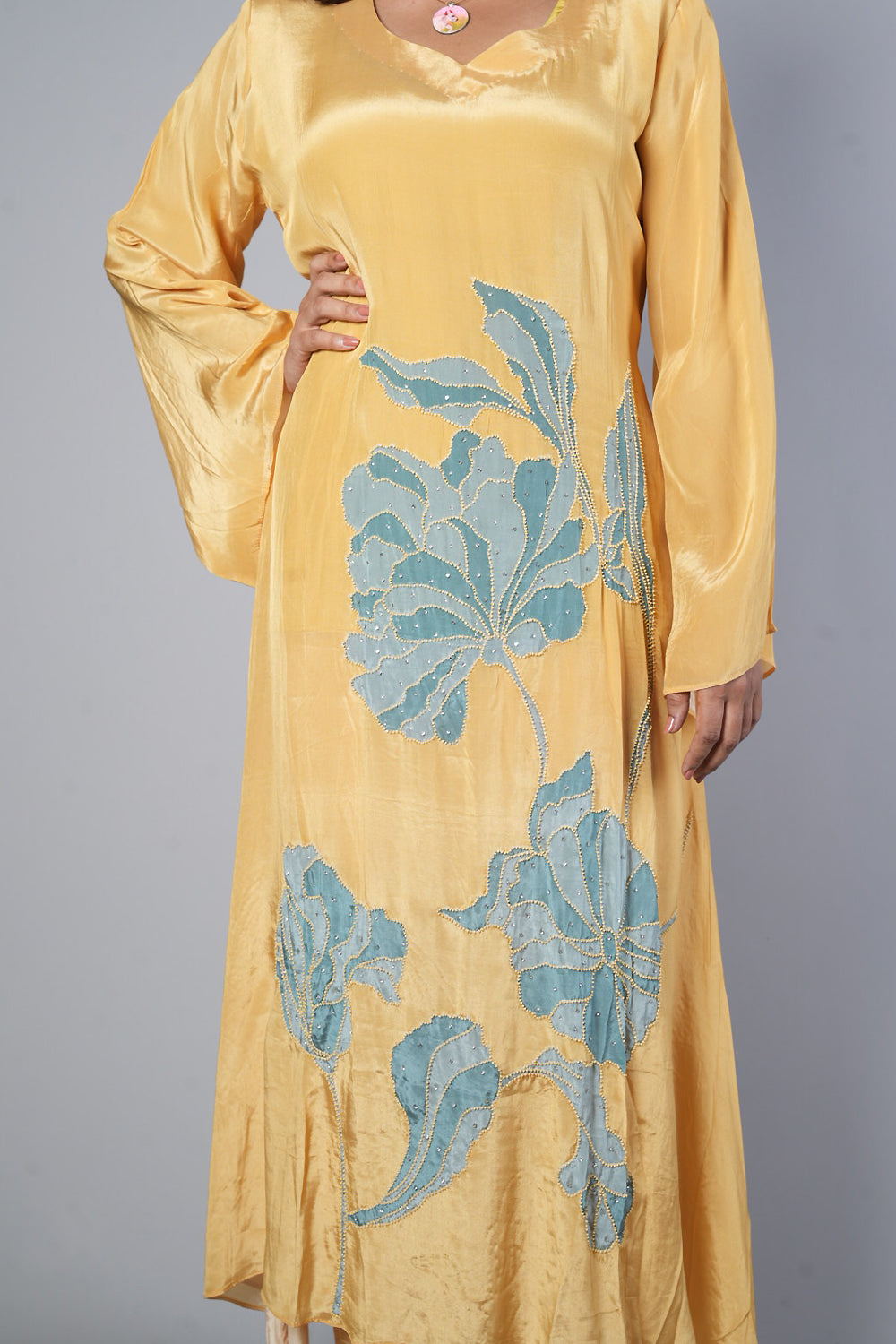 Mustard yellow Pure crepe C cut designer cordset