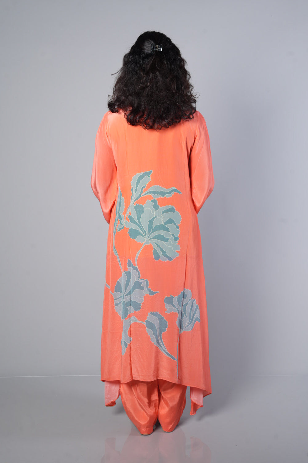 Peach colour Pure crepe C cut designer cordset