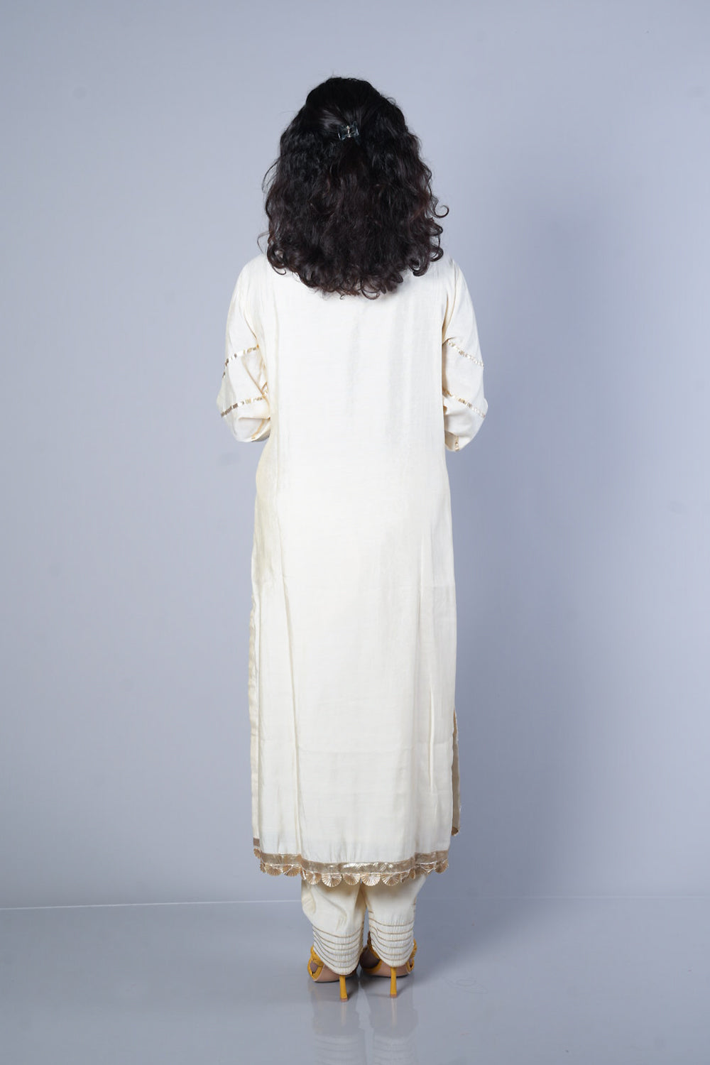 Cream Colour gotapatti Boat neck designer suit set