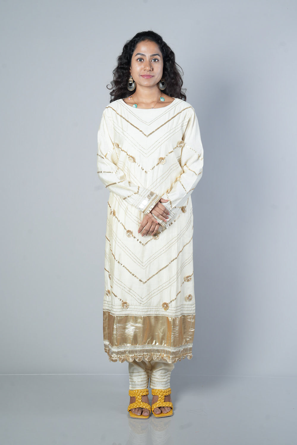 Cream Colour gotapatti Boat neck designer suit set