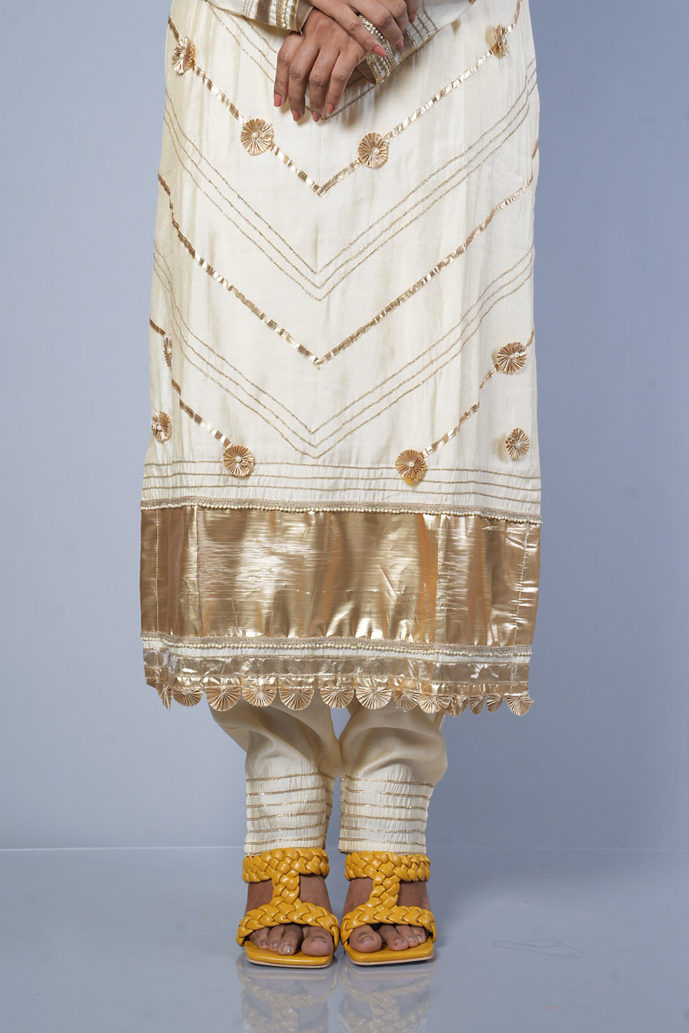 Cream Colour gotapatti Boat neck designer suit set