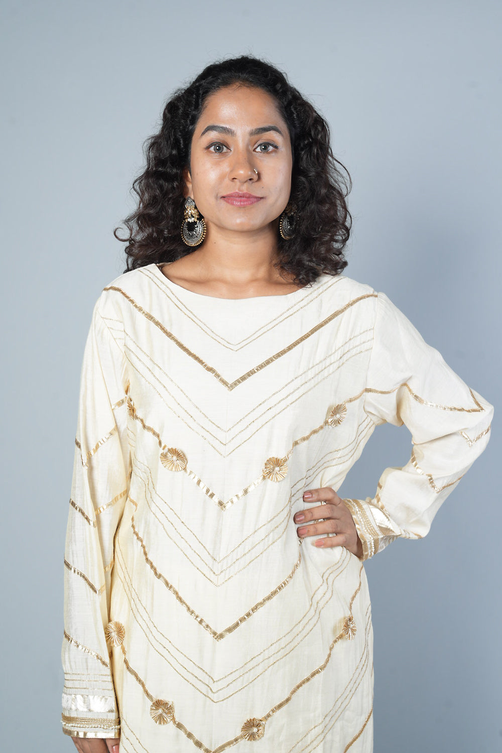 Cream Colour gotapatti Boat neck designer suit set