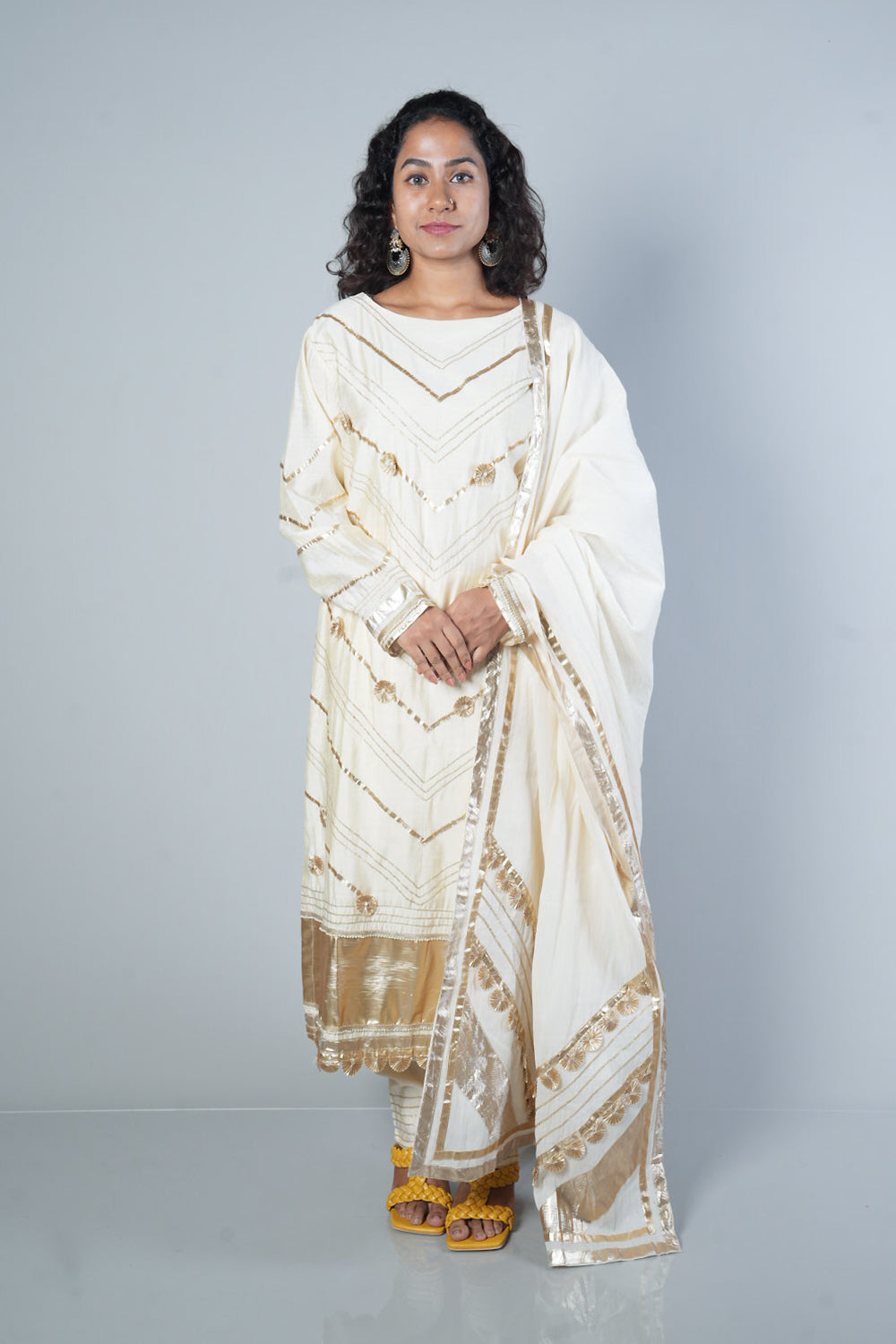 Cream Colour gotapatti Boat neck designer suit set