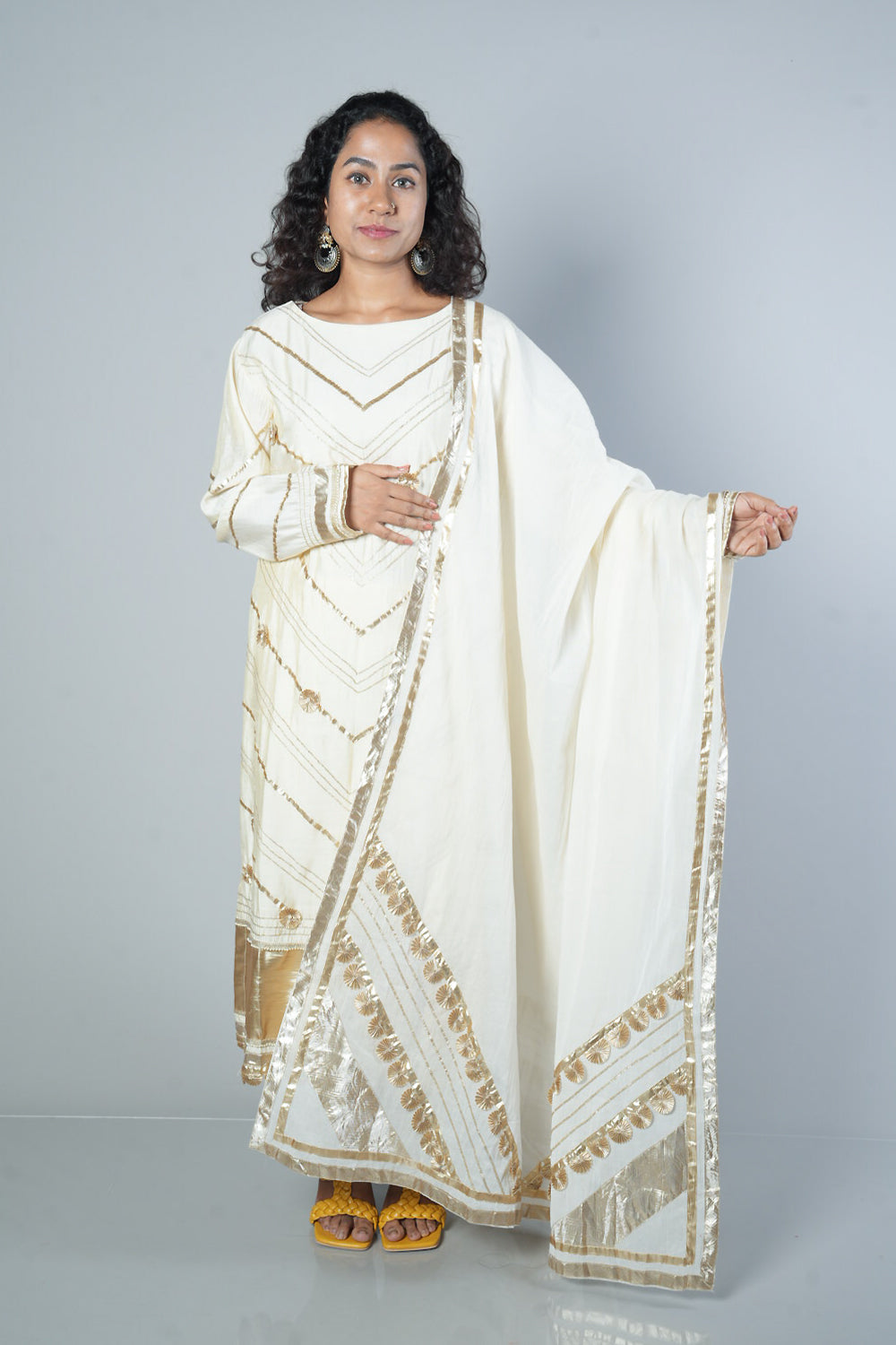 Cream Colour gotapatti Boat neck designer suit set