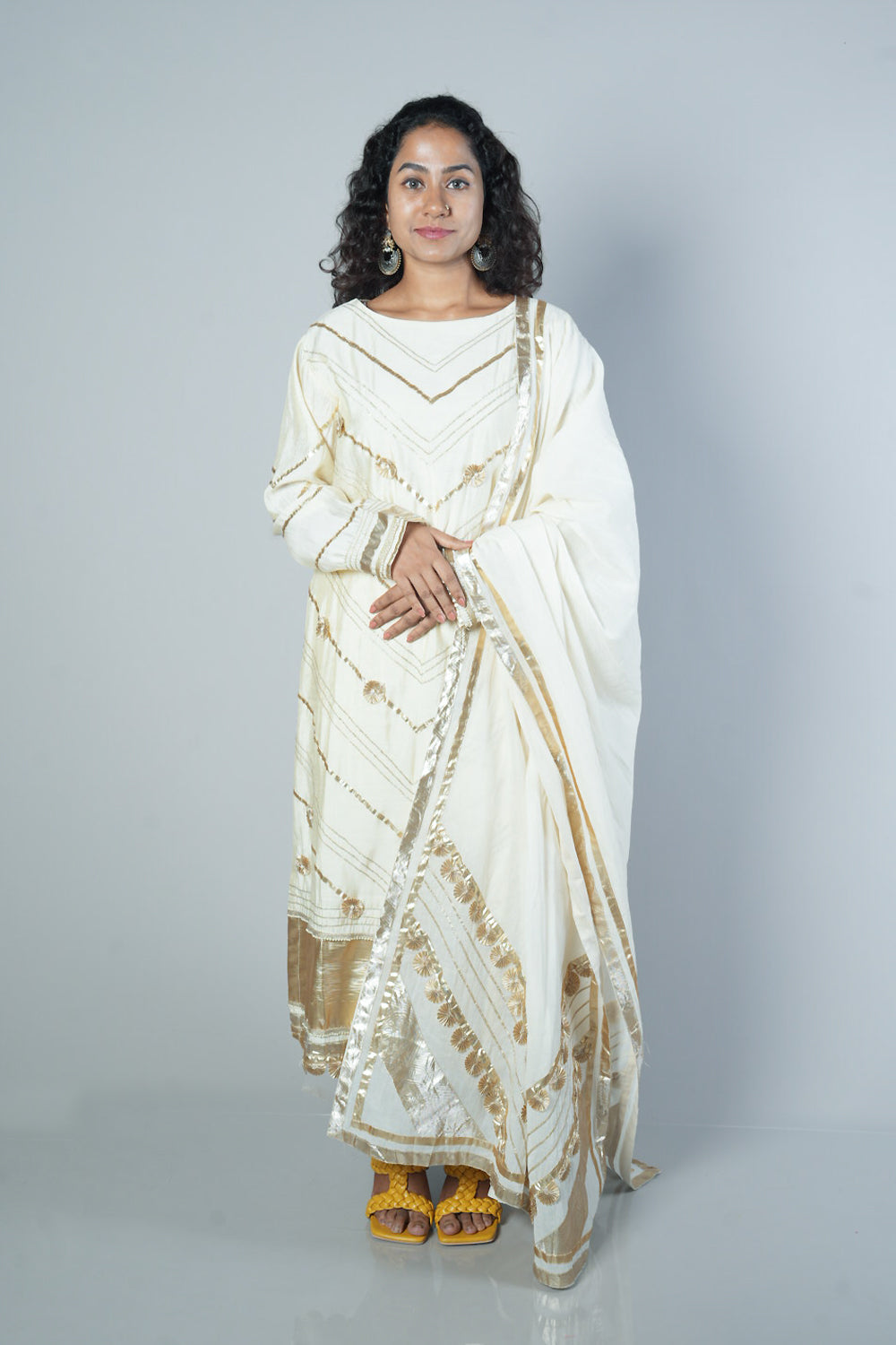 Cream Colour gotapatti Boat neck designer suit set