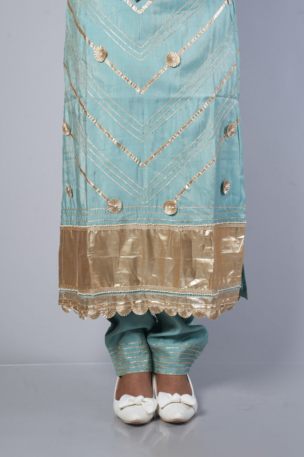 Blue Colour gotapatti Boat neck designer suit set