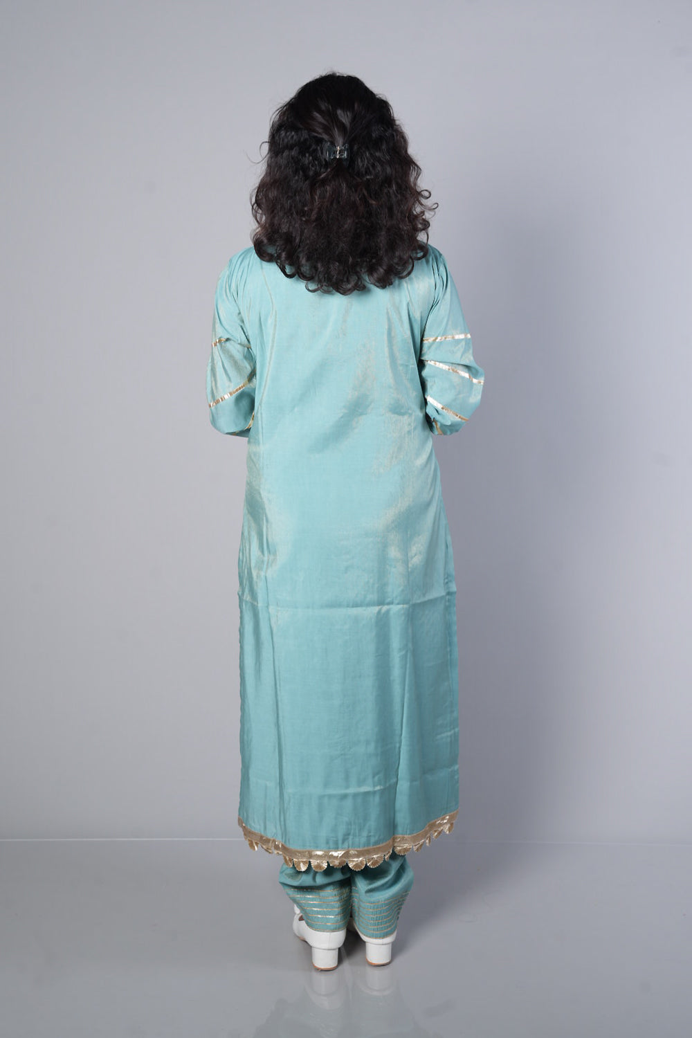Blue Colour gotapatti Boat neck designer suit set