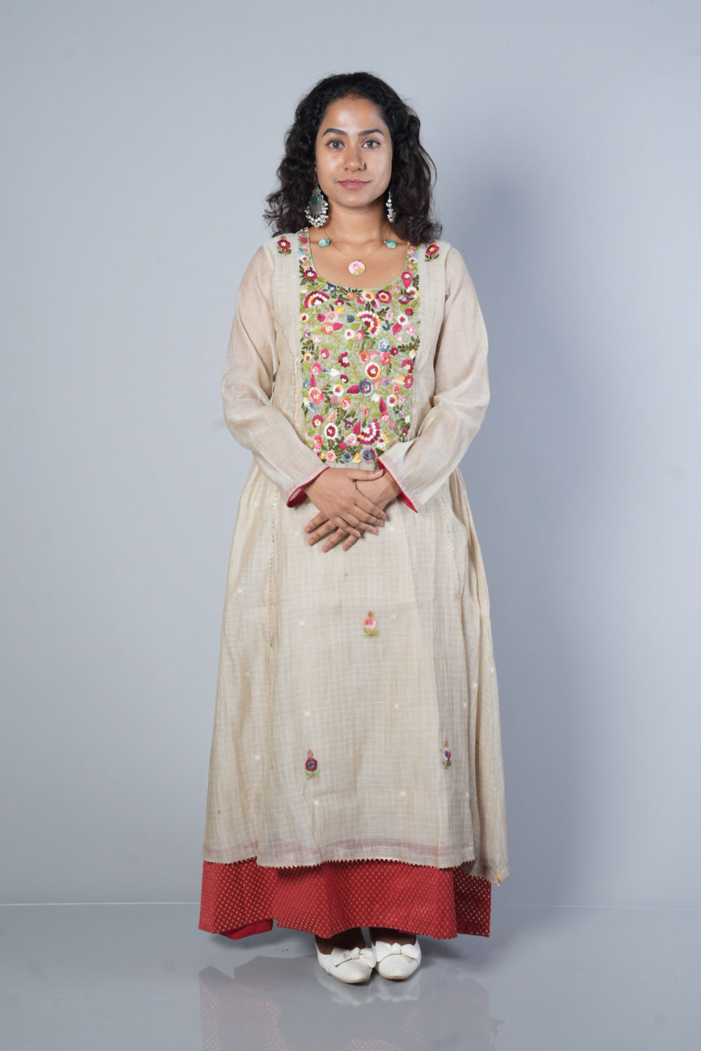 Chikoo Colour Pure Handloom Chanderi with heavy jamdhani dupatta