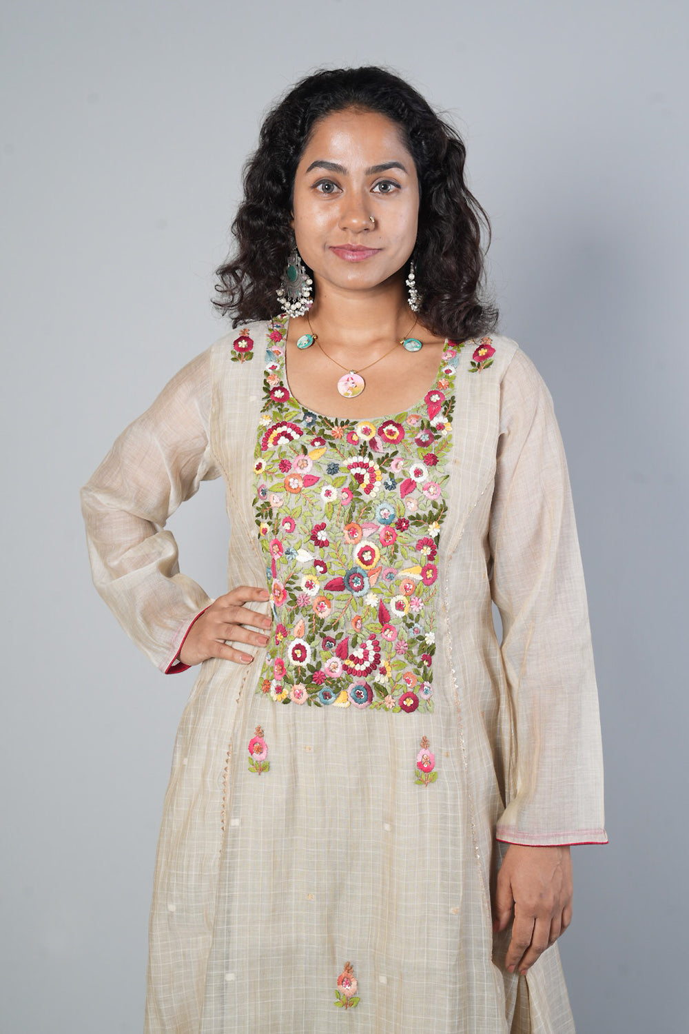 Chikoo Colour Pure Handloom Chanderi with heavy jamdhani dupatta