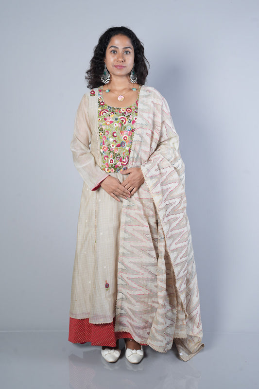 Chikoo Colour Pure Handloom Chanderi with heavy jamdhani dupatta