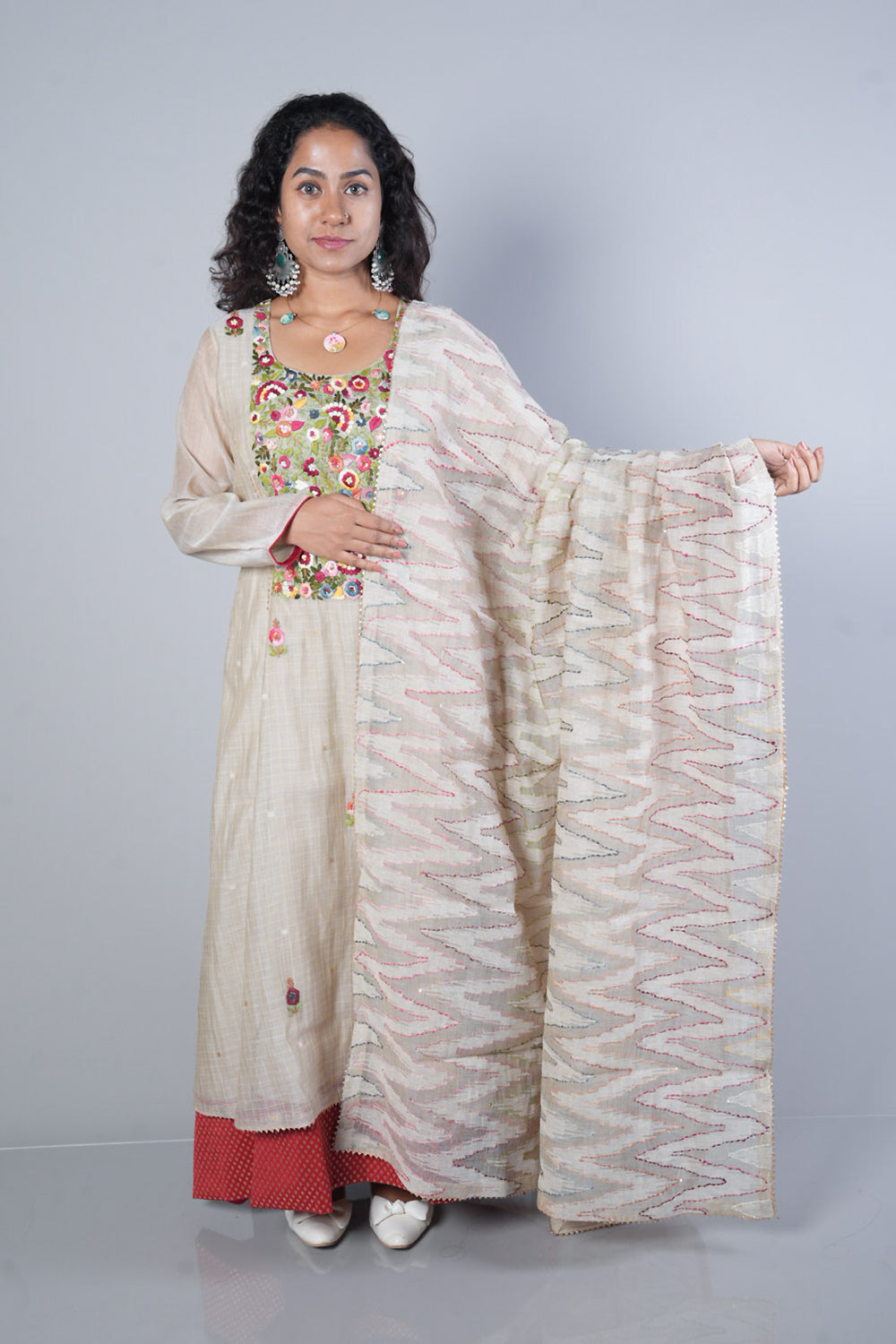 Chikoo Colour Pure Handloom Chanderi with heavy jamdhani dupatta