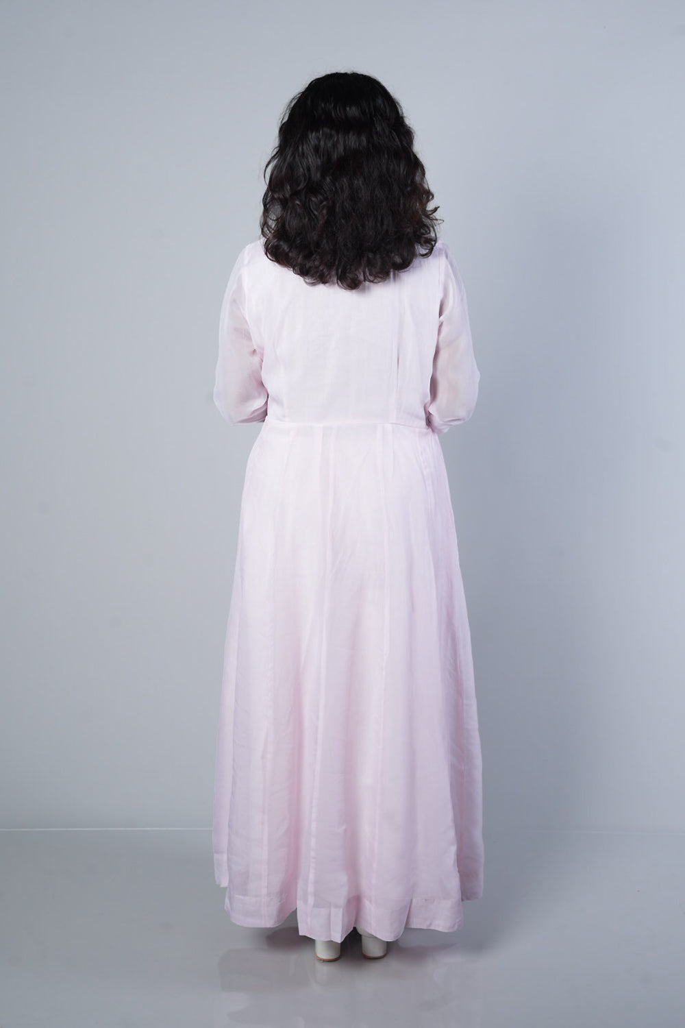 Baby pink Premium Viscose Organza with silver cutwork in Angrakha pattern