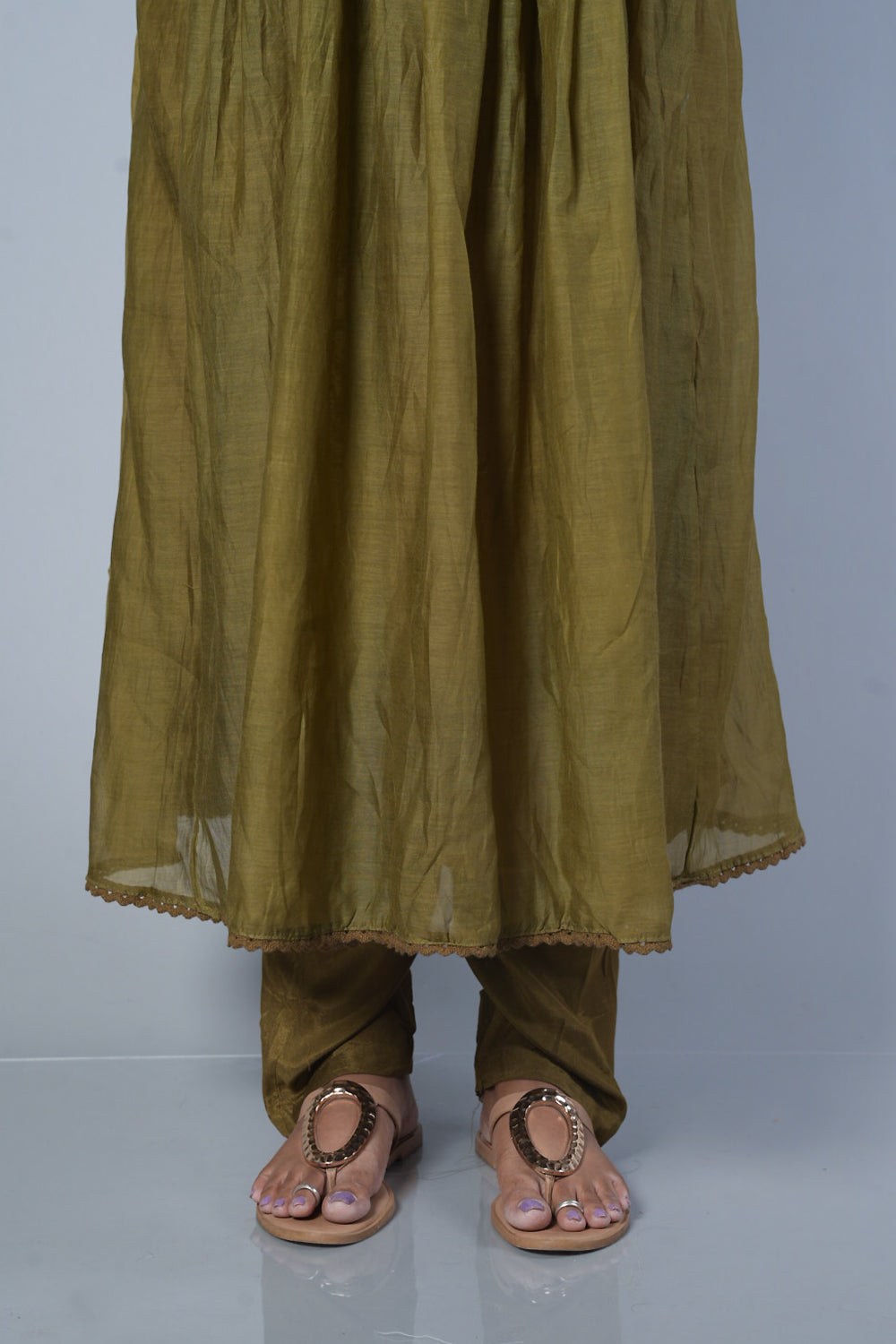 Pure Mulchanderi Green colour with silver Zari sequencing on yoke part