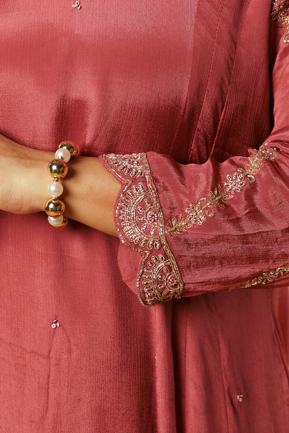 Peach Pure chinnon Handwork set