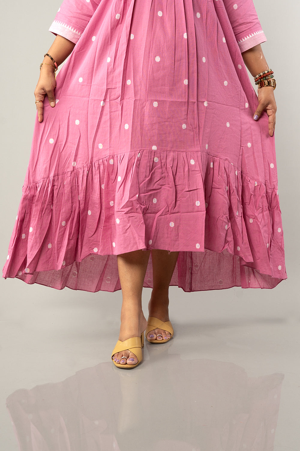 Light Pink Jamdhani High low Pattern frock