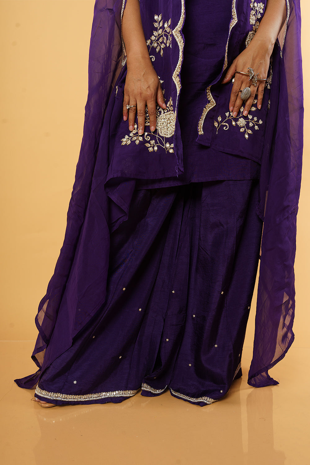 Purple Handwork Jacket Indowestern set