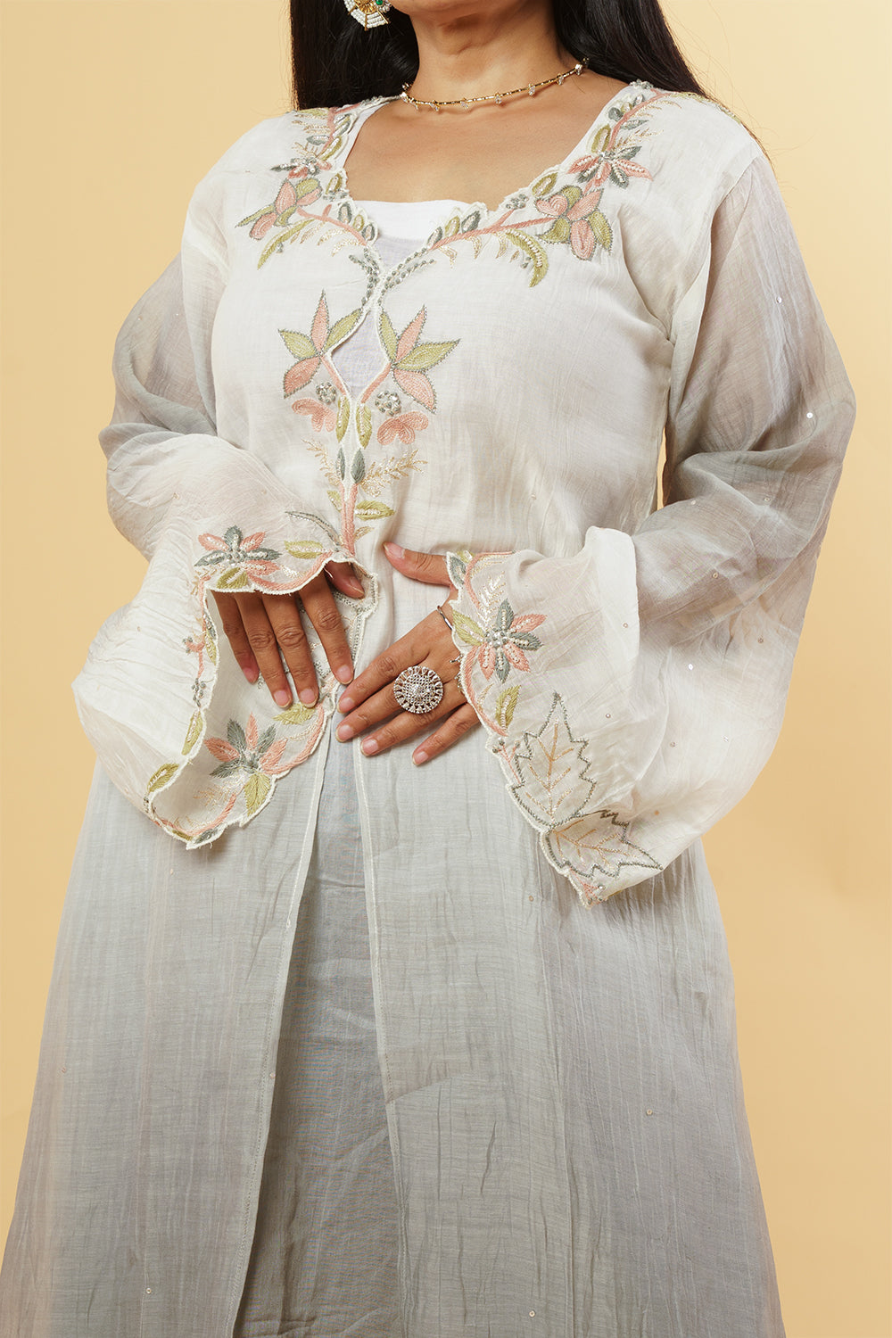 Ombre grey shade Banaras Mulchanderi with handwork Jacket