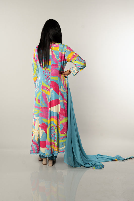 Multicolour Crepe Front slit set